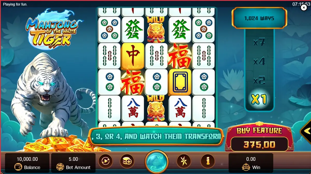 Tampilan visual slot Mahjong of the White Tiger dengan nuansa oriental
